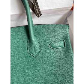 Hermes Birkin 35 Retourne Handmade Bag in Malachite Clemence Leather