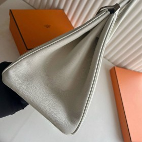 Hermes Birkin 35 Retourne Handmade Bag in Mushroom Clemence Leather
