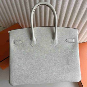 Hermes Birkin 35 Retourne Handmade Bag in Mushroom Clemence Leather