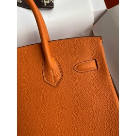 Hermes Birkin 35 Retourne Handmade Bag in Orange Clemence Leather