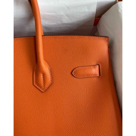 Hermes Birkin 35 Retourne Handmade Bag in Orange Epsom Calfskin