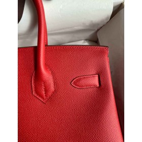 Hermes Birkin 35 Retourne Handmade Bag in Red Epsom Calfskin