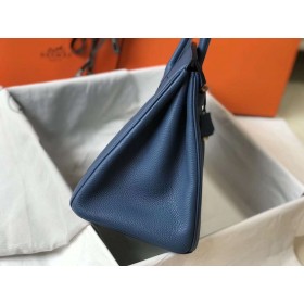 Hermes Birkin 35cm Bag In Blue Agate Clemence Leather GHW