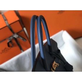 Hermes Birkin 35cm Bag In Blue Agate Clemence Leather GHW