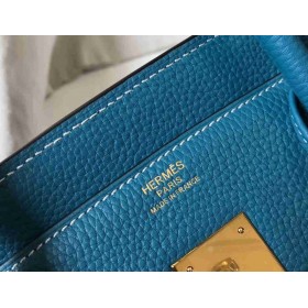 Hermes Birkin 35cm Bag In Blue Jean Clemence Leather GHW