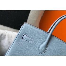 Hermes Birkin 35cm Bag In Blue Lin Clemence Leather GHW