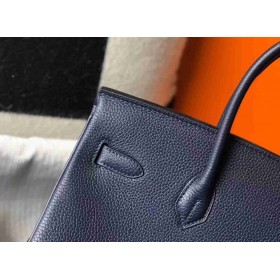 Hermes Birkin 35cm Bag In Dark Blue Clemence Leather GHW