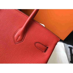 Hermes Birkin 35cm Bag In Red Clemence Leather GHW