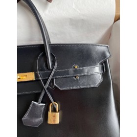 Hermes Birkin 40 Retourne Handmade Bag In Black Box Calfskin