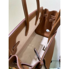 Hermes Birkin a l'envers 35 Bag in Gold Clemence Leather and Canvas