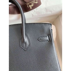 Hermes Birkin 25 Handmade Bag In Black Clemence Leather