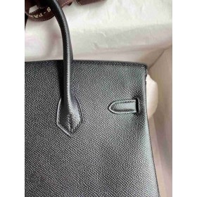 Hermes Birkin 25 Handmade Bag In Black Epsom Calfskin