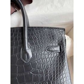 Hermes Birkin 25 Bag In Black Matte Alligator Crocodile Skin