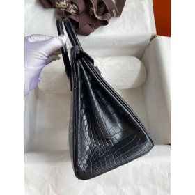 Hermes Birkin 25 Bag In Black Matte Alligator Crocodile Skin