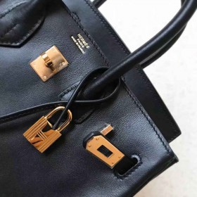 Hermes Birkin 25 Handmade Bag In Black Swift Leather