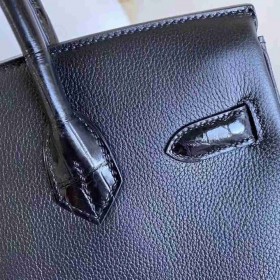 Hermes Touch Birkin 30 Bag In Black Shiny Niloticus Crocodile Skin
