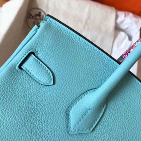 Hermes Birkin 30 Handmade Bag In Blue Atoll Clemence Leather