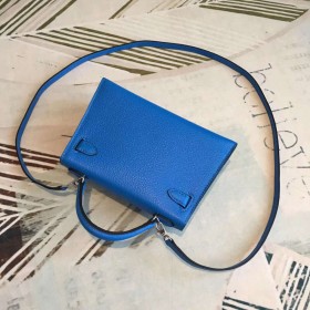 Hermes Kelly Mini II Handmade Bag In Blue Chevre Leather