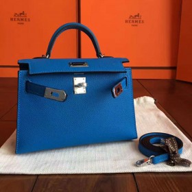 Hermes Kelly Mini II Handmade Bag In Blue Izmir Epsom Leather