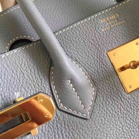 Hermes Birkin 35 Handmade Bag In Blue Lin Clemence Leather