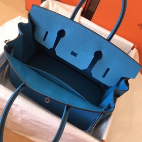Hermes Birkin 30 Handmade Bag In Blue Zanzibar Clemence Leather