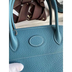 Hermes Bolide 1923 27 Handmade Bag in Blue Jean Clemence Calfskin