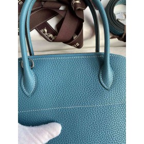 Hermes Bolide 1923 27 Handmade Bag in Blue Jean Clemence Calfskin