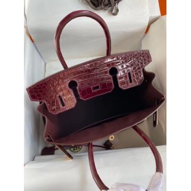 Hermes Birkin 30 Handmade Bag In Bordeaux Crocodile Niloticus Shiny