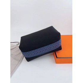 Hermes Bride-a-Brac Large Case in Black Canvas with Zigzag Motifs