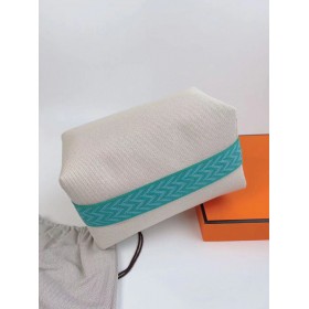 Hermes Bride-a-Brac Large Case in Ecru Canvas with Green Zigzag Motifs