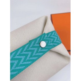Hermes Bride-a-Brac Large Case in Ecru Canvas with Green Zigzag Motifs