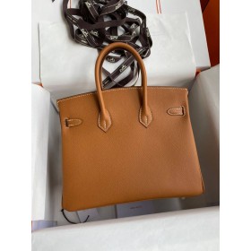Hermes Birkin 25 Handmade Bag In Gold Epsom Calfskin