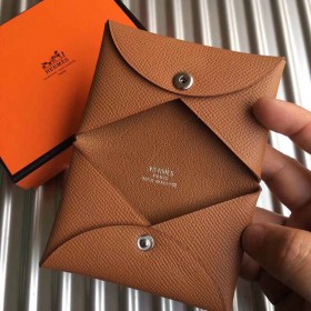 Hermes Calvi Card Holder In Gold Epsom Leather