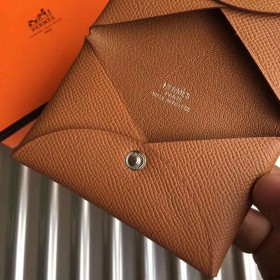 Hermes Calvi Card Holder In Gold Epsom Leather