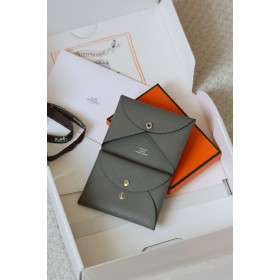 Hermes Calvi Duo Card Holder in Gris Meyer Epsom Calfskin