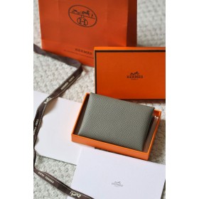 Hermes Calvi Duo Card Holder in Gris Meyer Epsom Calfskin