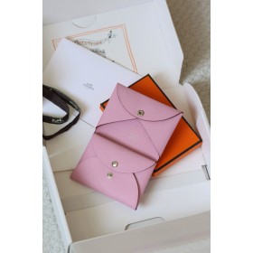 Hermes Calvi Duo Card Holder in Mauve Sylvestre Epsom Calfskin