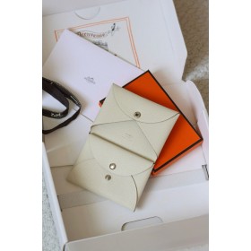 Hermes Calvi Duo Card Holder in Mushroom Mysore Goatskin