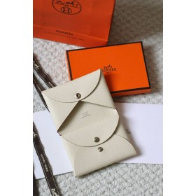 Hermes Calvi Duo Card Holder in Mushroom Mysore Goatskin