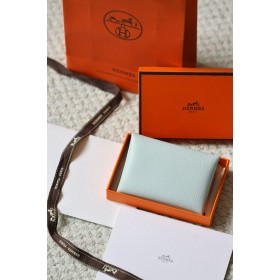 Hermes Calvi Duo Verso Card Holder in Blue Brume Mysore Goatskin