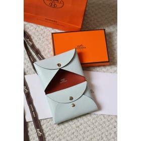 Hermes Calvi Duo Verso Card Holder in Blue Brume Mysore Goatskin