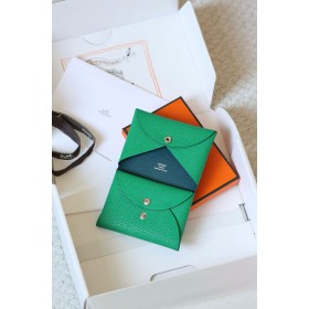 Hermes Calvi Duo Verso Card Holder in Menthe Mysore Goatskin