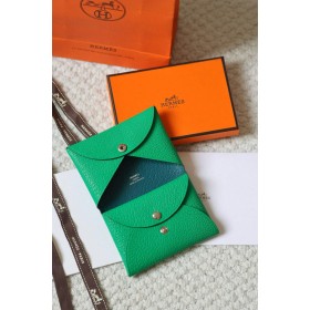 Hermes Calvi Duo Verso Card Holder in Menthe Mysore Goatskin