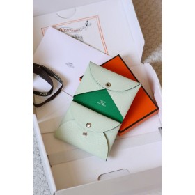 Hermes Calvi Duo Verso Card Holder in Vert Fizz Mysore Goatskin