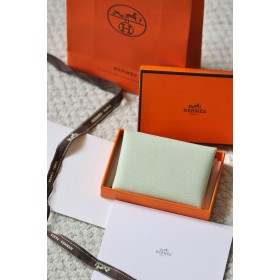 Hermes Calvi Duo Verso Card Holder in Vert Fizz Mysore Goatskin