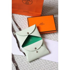 Hermes Calvi Duo Verso Card Holder in Vert Fizz Mysore Goatskin