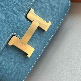 Hermes Constance 18 Handmade Bag in Blue Jean Epsom Calfskin