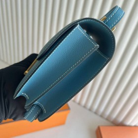 Hermes Constance 18 Handmade Bag in Blue Jean Epsom Calfskin