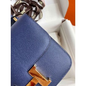 Hermes Constance 18 Handmade Bag In Blue Saphir Epsom Calfskin
