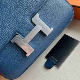 Hermes Constance 18 Handmade Bag in Bright Blue Chevre Mysore Leather